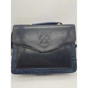 Belle Rose Satchel Briefcase Blue Shoulder Strap Compartments Faux‎ Croc Leather